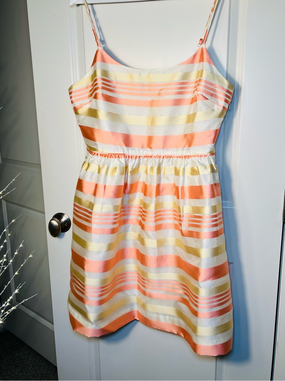 J. Crew Women’s Peach, Yellow and Cream Striped Fit-and-Flare Dress Size 12 - Picture 2 of 13